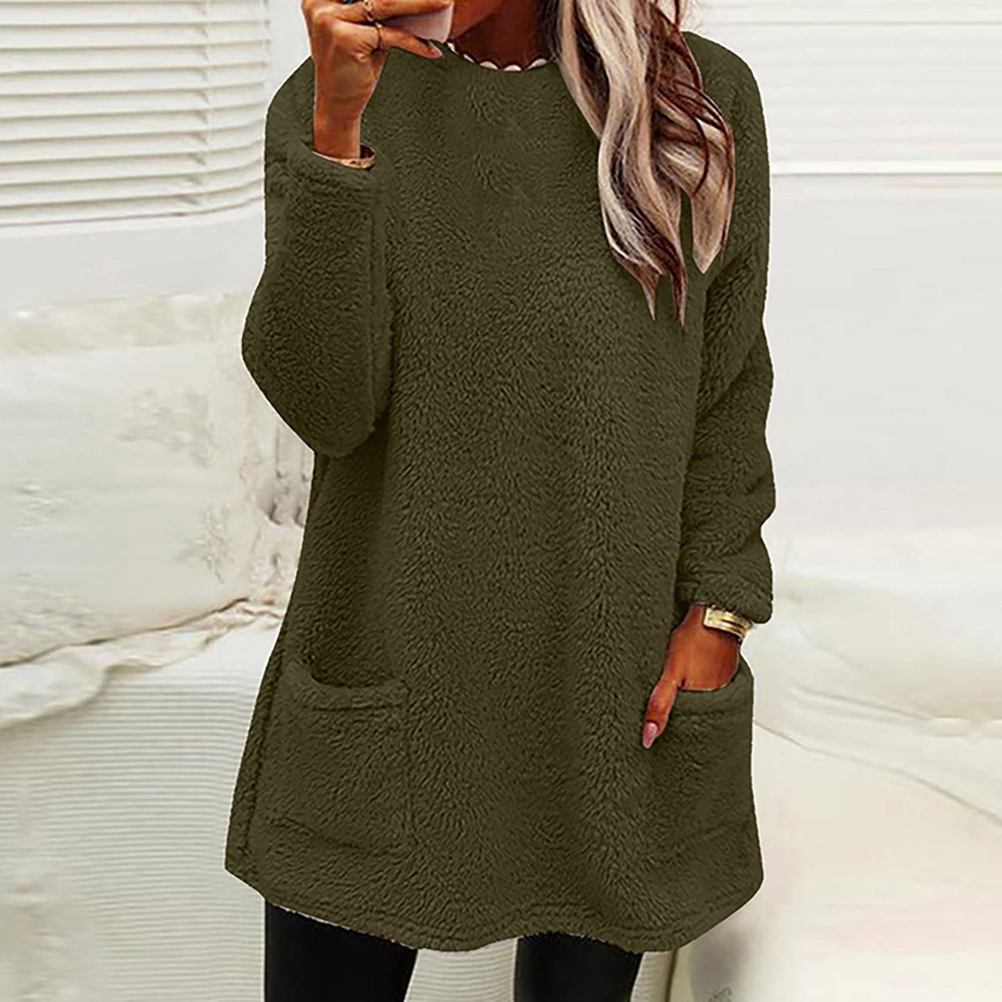 Damen Kuscheliger Fleece-Pullover mit praktischen Taschen und weitem Schnitt Krohn-e