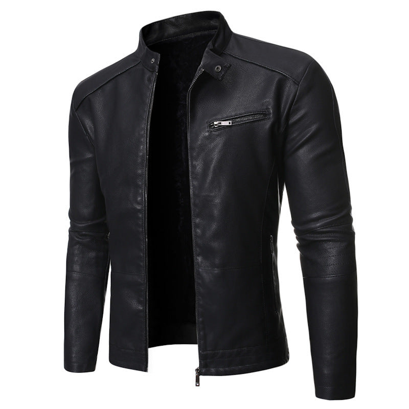Herren elegante Kunstlederjacke mit modernem Stehkragen Krohn-e