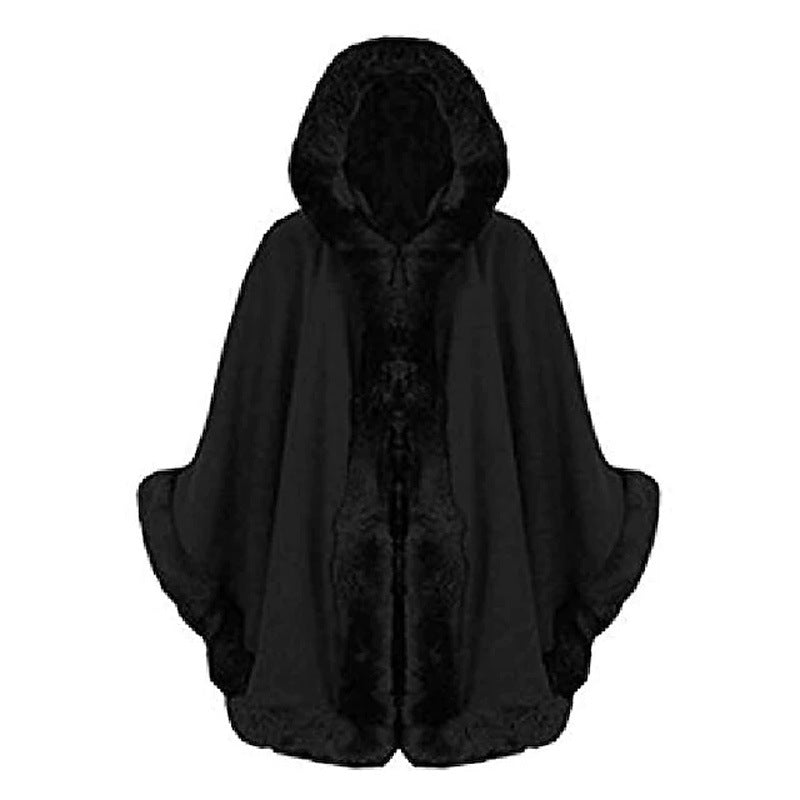 Damen Kunstfell-Cape mit voluminösem Kapuzenkragen und eleganter Felloptik Krohn-e