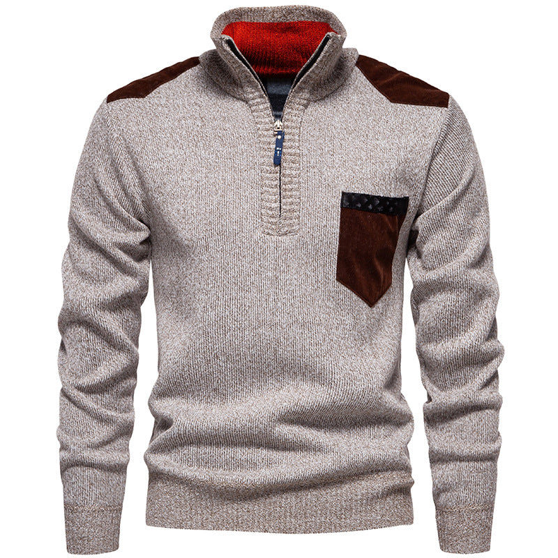 Herren Stehkragenpullover mit kontrastierenden Details und praktischen Taschen Krohn-e