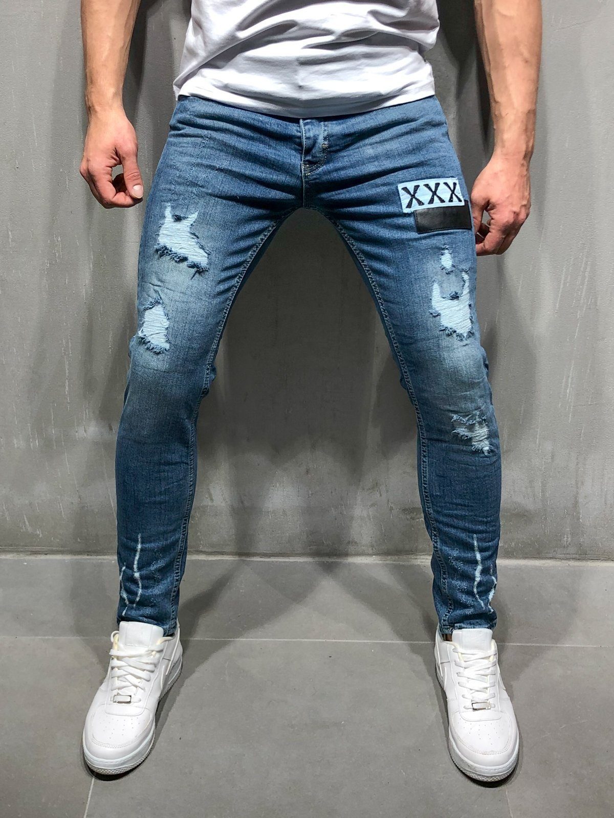 Herren Slim Fit Jeans mit modernen Destroyed-Effekten Krohn-e