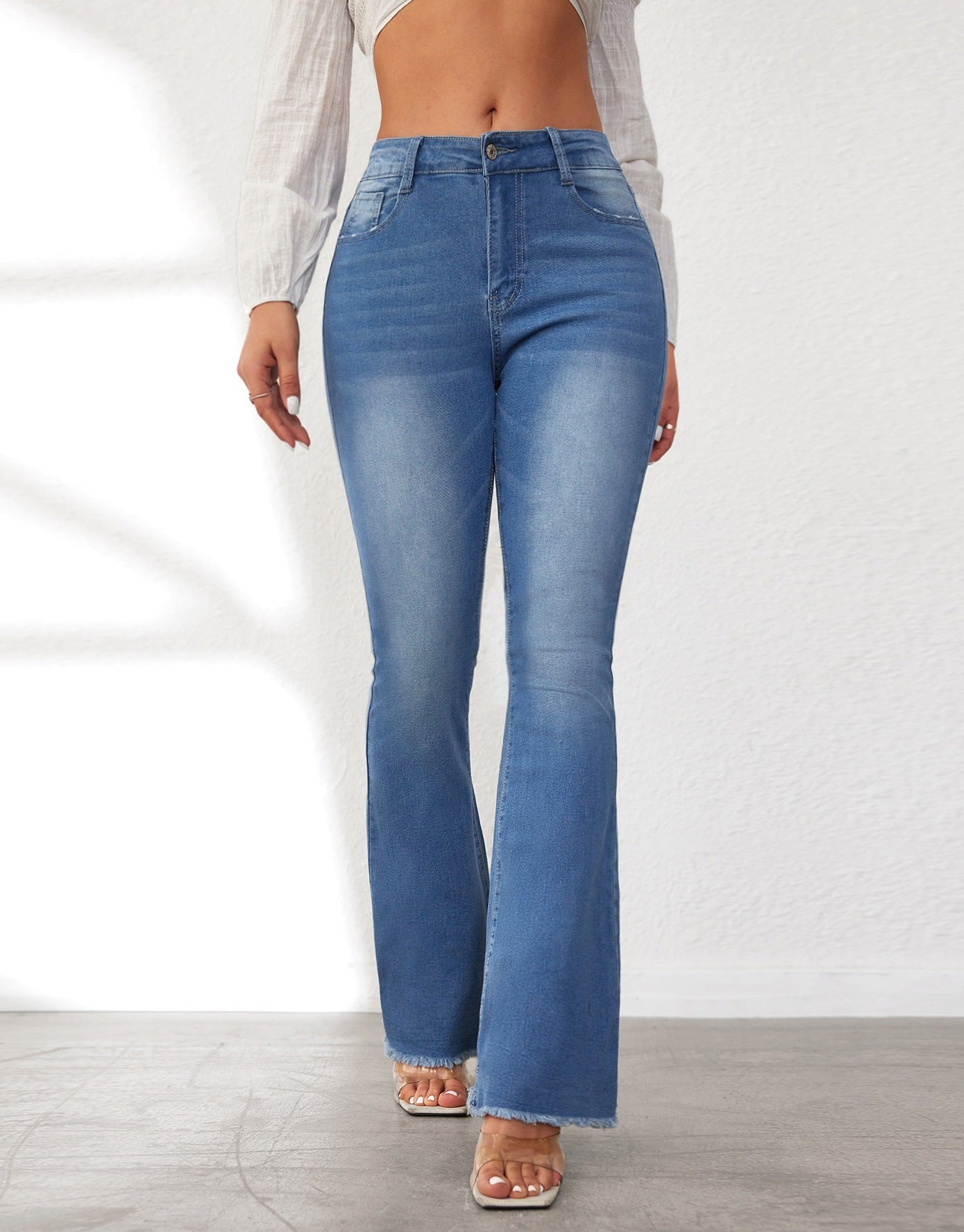 Damen Flared Jeans mit stylishen Fransen und hohem Bund Krohn-e