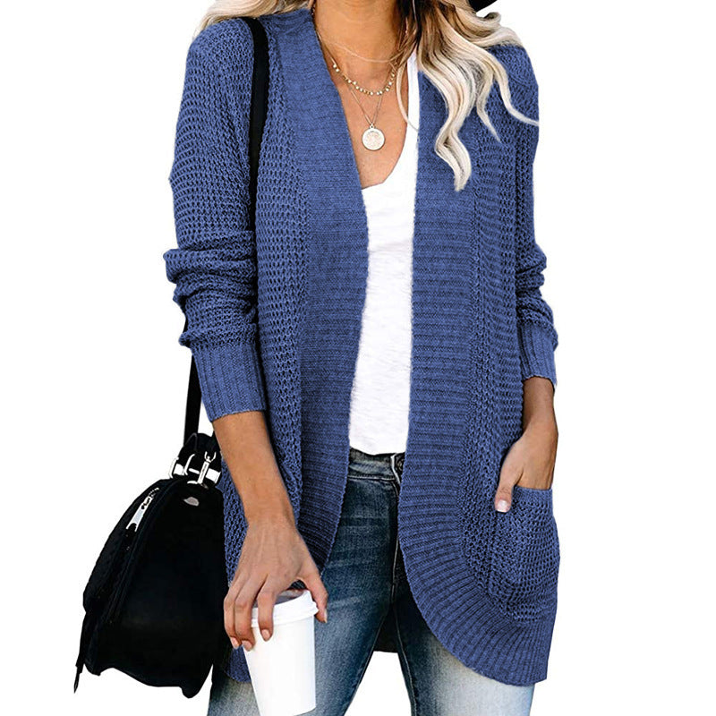 Damen lässige Strickjacke mit Taschen und offener Front Krohn-e