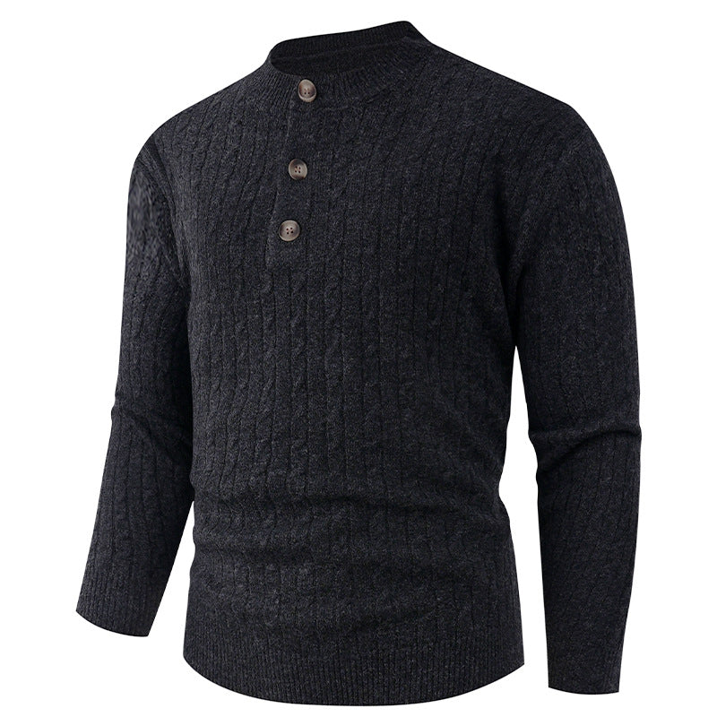 Herren Grobstrickpullover mit modernem Schalkragen und Knopfdetails Krohn-e