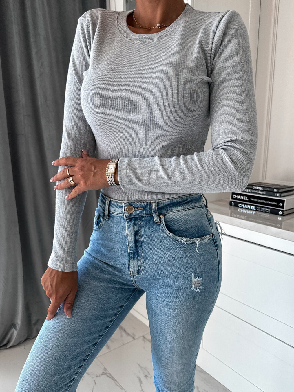 Damen Langarm-Shirt mit strukturierter Oberfläche und figurbetonter Passform Krohn-e