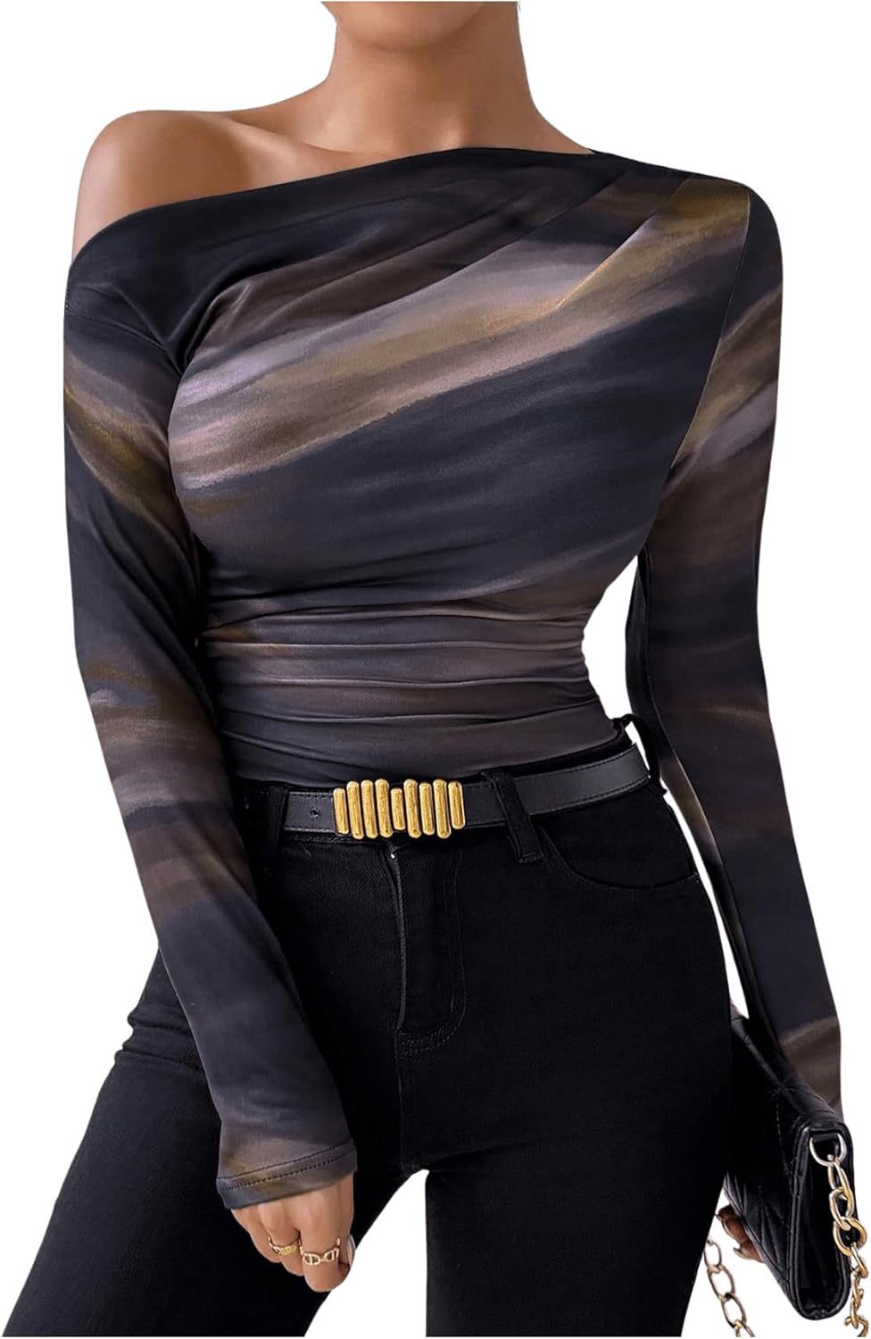 Damen Longsleeve Oberteil mit elegantem marmorierten Druck von Fudus