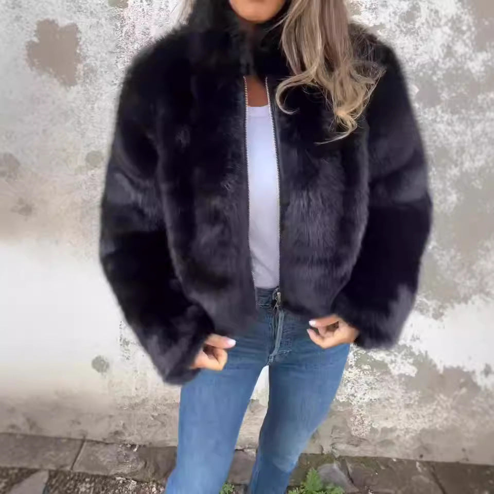 Damen kuschelige Fleecejacke mit hohem Kragen und Reißverschluss Krohn-e