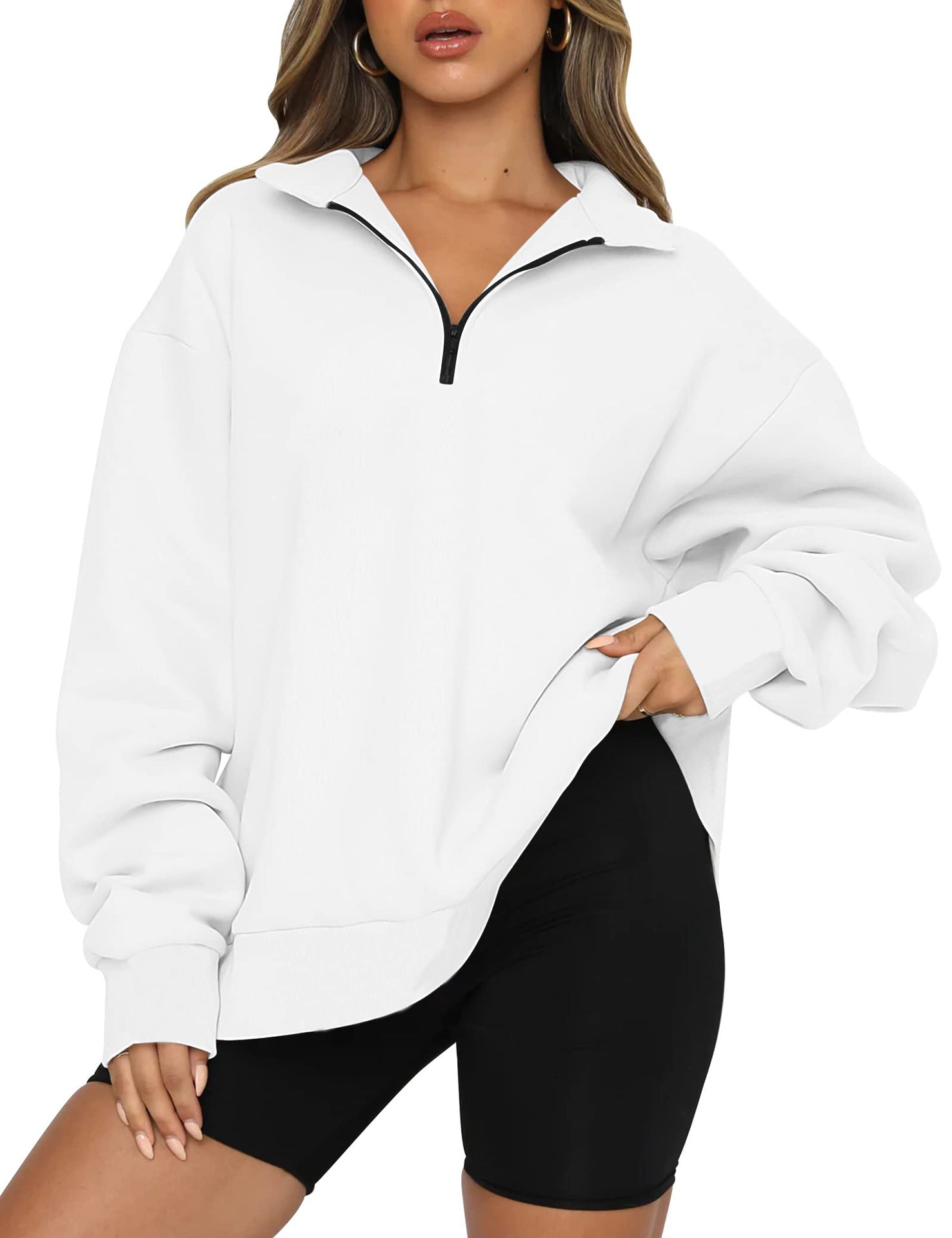 Damen Oversized Sweatshirt mit kurzem Reißverschluss und lässigem Schnitt Krohn-e