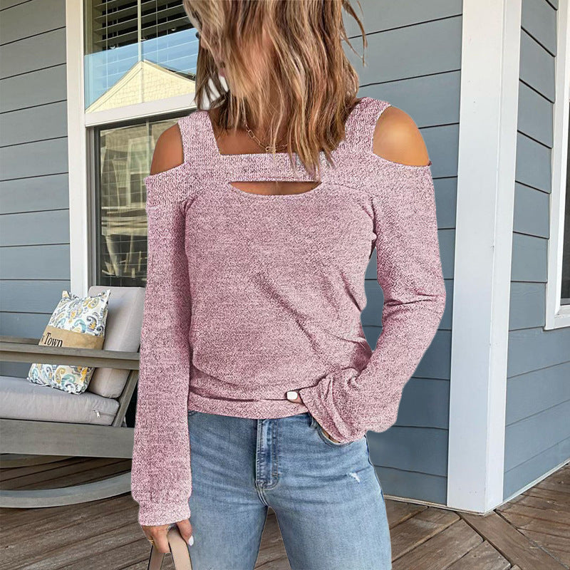 Damen modisches Longsleeve-Top mit Cut-Out-Details und Schulterfreiem Design Krohn-e