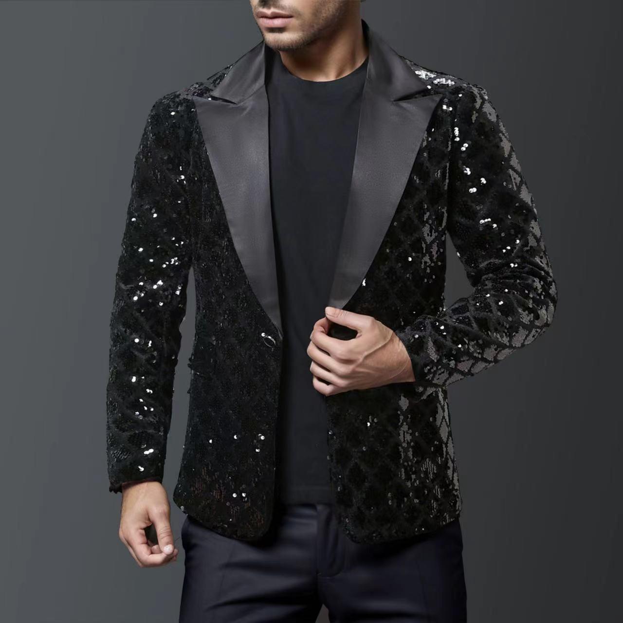 Herren glitzernder Smokingblazer mit luxuriösen Paillettenmustern Krohn-e
