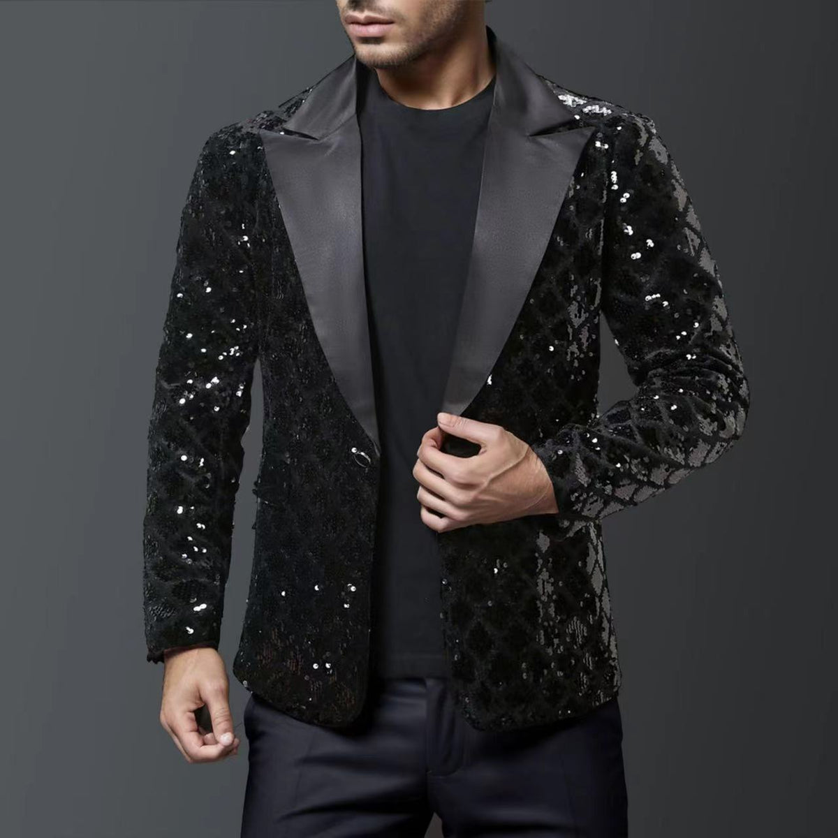 Herren glitzernder Smokingblazer mit luxuriösen Paillettenmustern Krohn-e