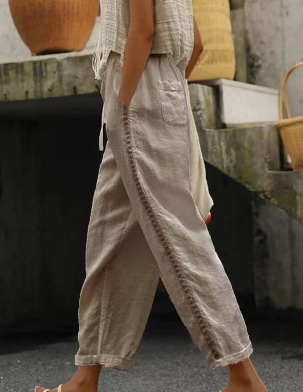 Damen lässige Leinenhose mit seitlichen Schneidern Krohn-e