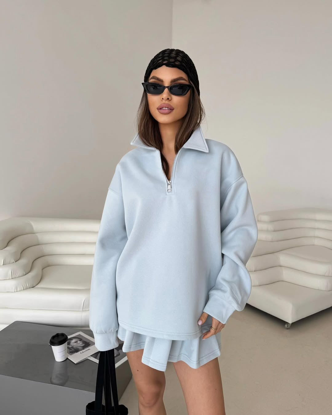 Damen sportlicher Pullover mit Kordelzug und Reißverschluss Krohn-e