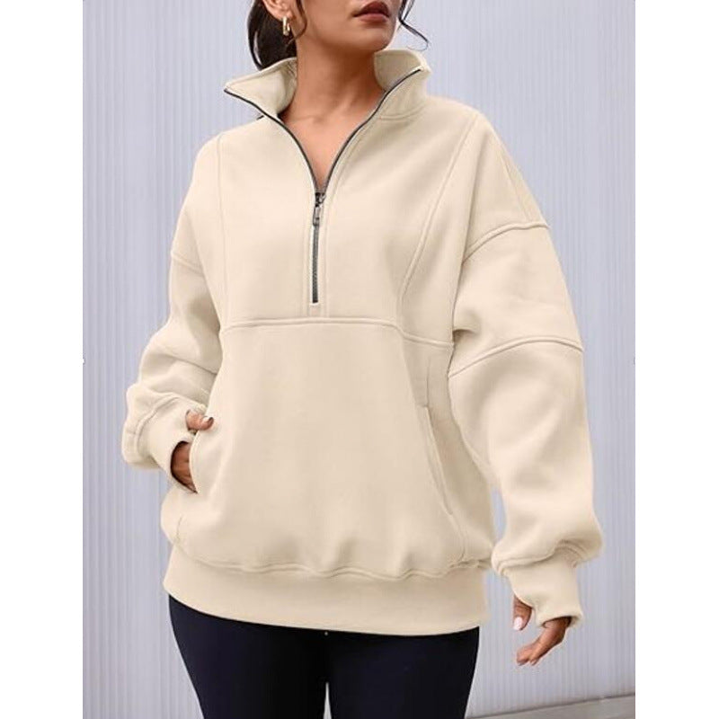 Damen Sweatshirt mit halbem Reißverschluss und oversized Schnitt Krohn-e