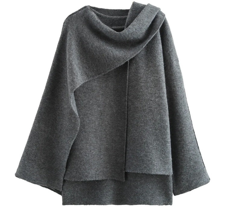 Krohn-e | Mantel - Oversized Fit - Gestrickte Textur - Asymmetrischer Schalkragen - Mittellang