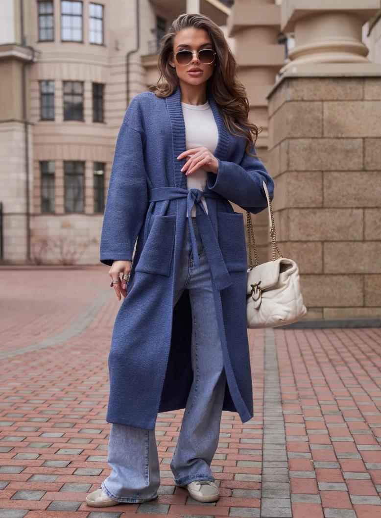 Damen Strickmantel mit Gürtel und praktischen Taschen Krohn-e