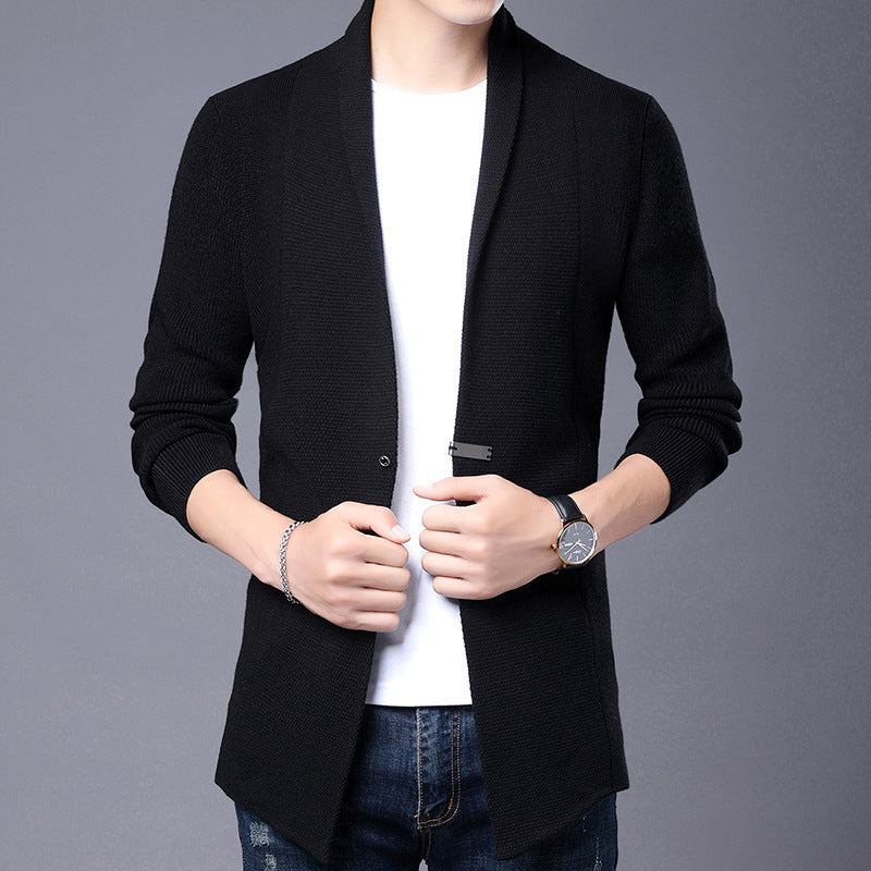 Herren Langarm Strickjacke mit modernem Schalkragen und asymmetrischem Saum Krohn-e