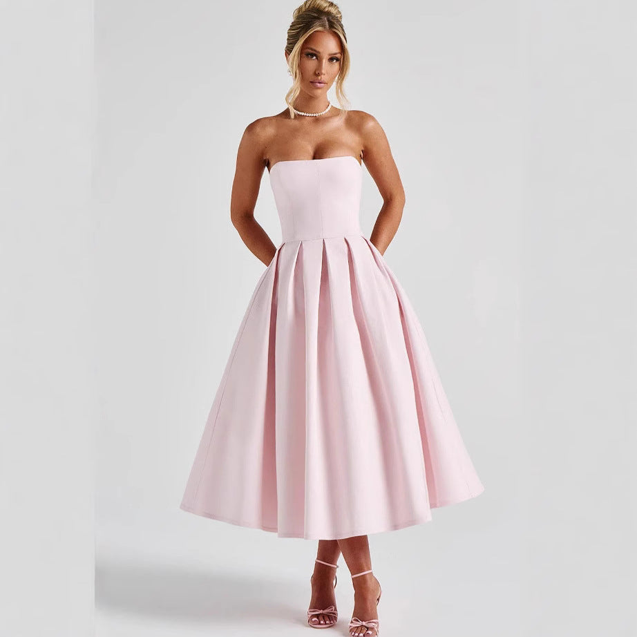 Damen Elegantes Midi-Kleid mit schwingendem Rock und raffiniertem Bandeau-Ausschnitt Krohn-e