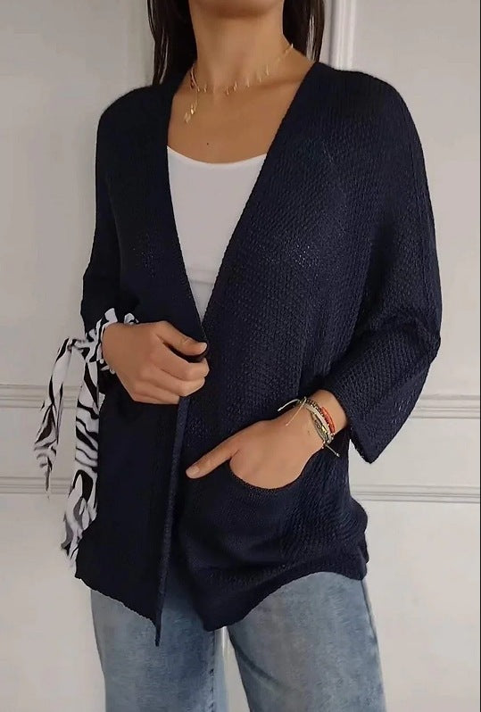 Damen lässige Strickjacke mit offener Vorderseite und praktischen Taschen Krohn-e