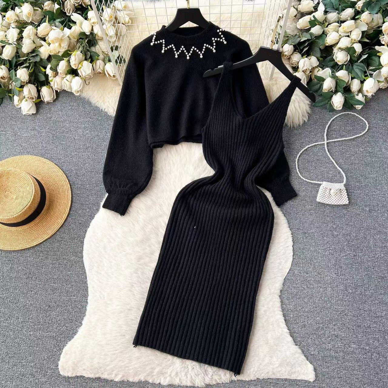 Damen Elegantes Strickkleid mit raffinierter Ribstruktur und stylischem Crop-Pullover Krohn-e