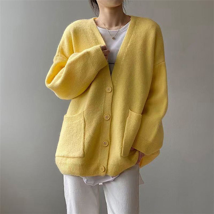 Damen Grob gestrickter Cardigan mit Taschen und V-Ausschnitt Krohn-e
