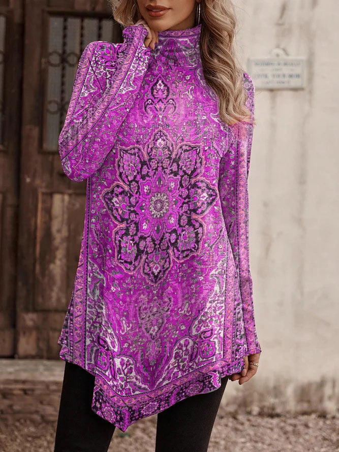 Damen Tunika mit floralem Design und hohem Kragen Krohn-e