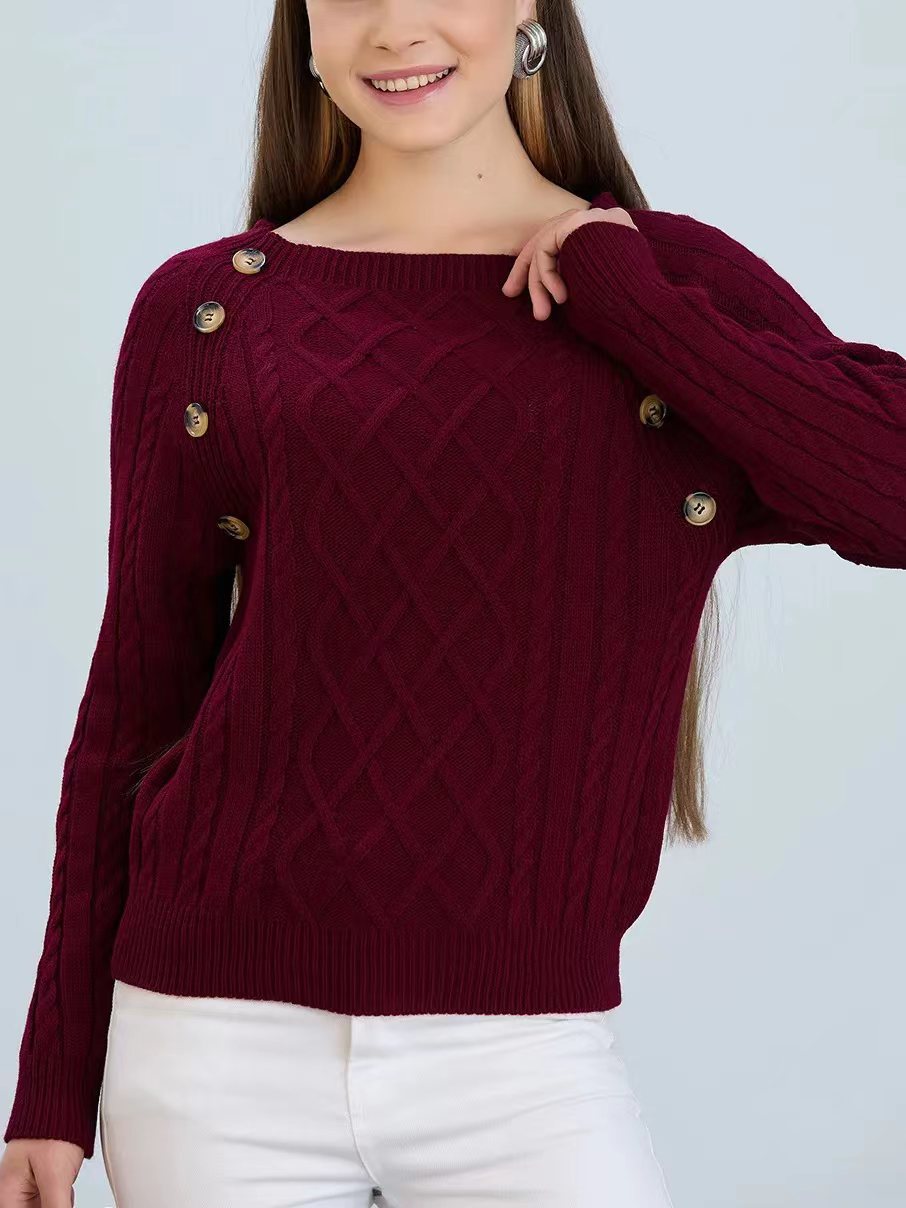 Damen Strickpullover mit klassischem Rautenmuster und dekorativen Knöpfen Krohn-e