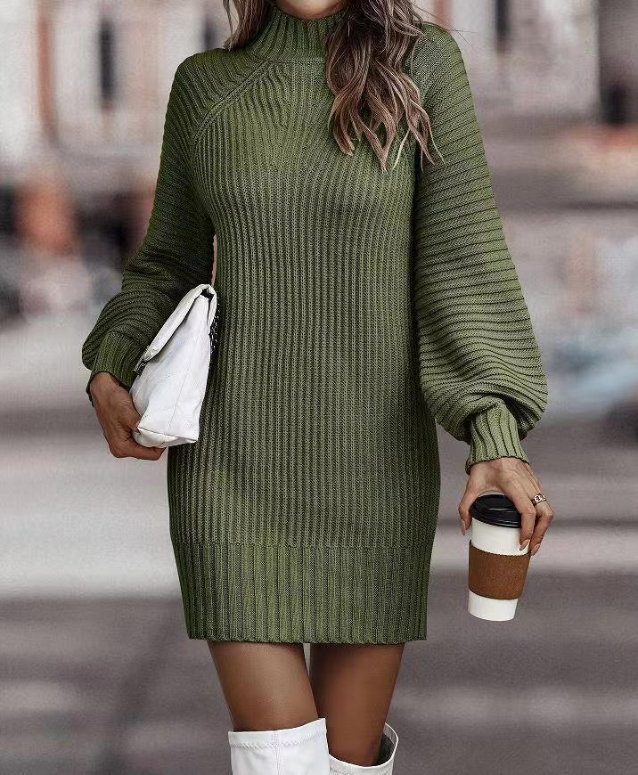 Damen Strickkleid mit weitem Rollkragen und puffärmeligen Details Krohn-e