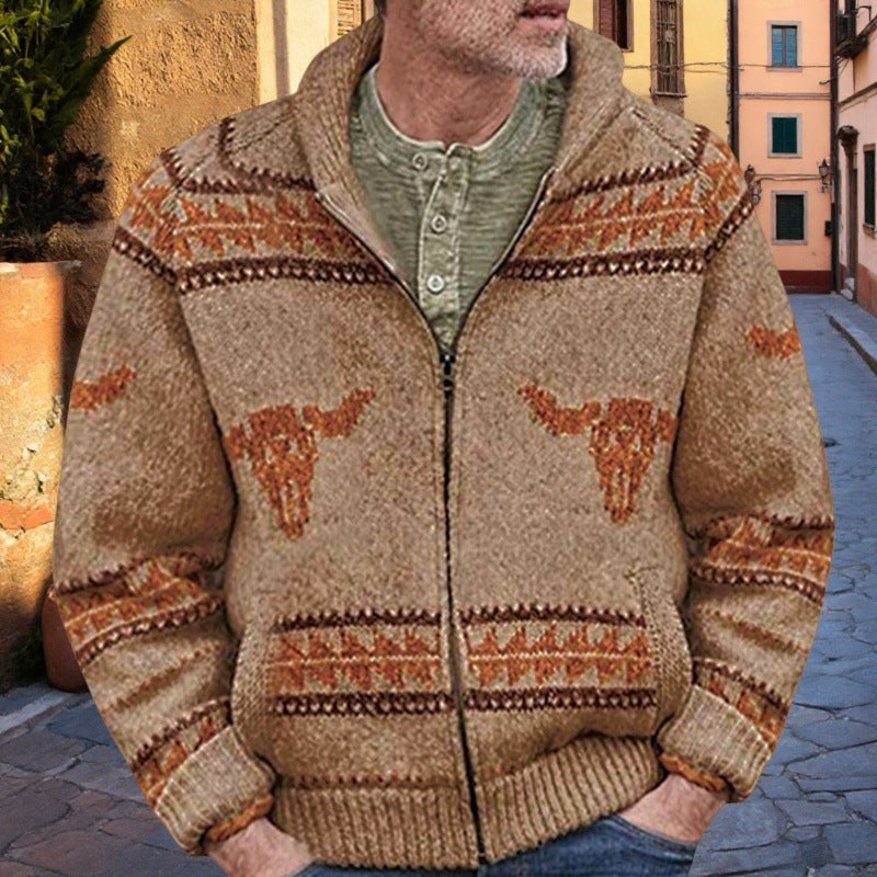 Herren Strickjacke mit einzigartigem Wildwest-Muster und warmem Futter Krohn-e