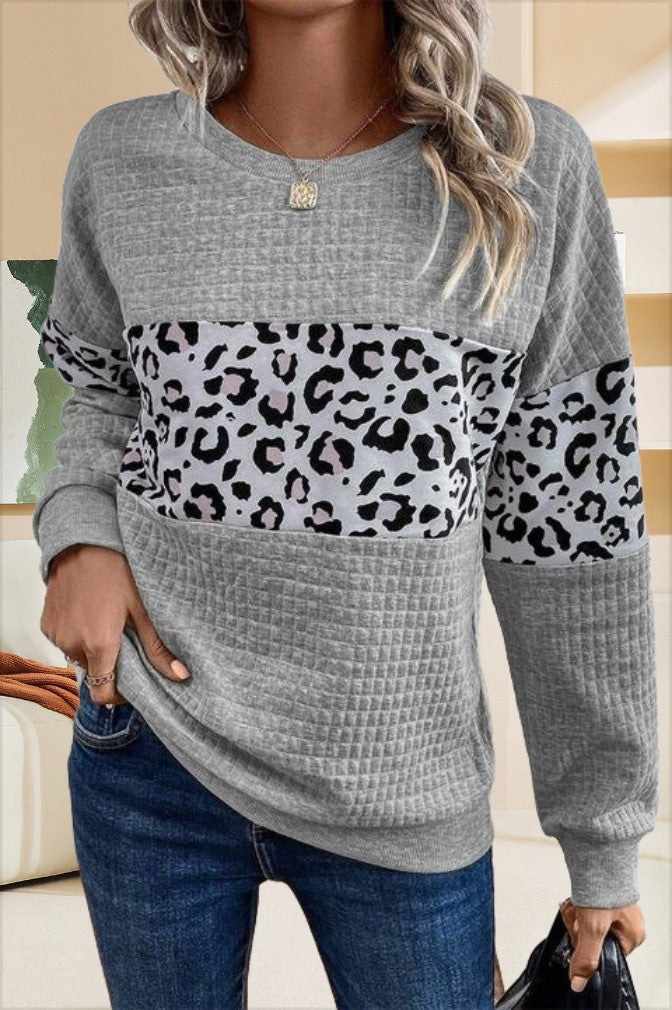 Damen Sweatshirt mit Leopardenmuster und strukturiertem Stoff Krohn-e
