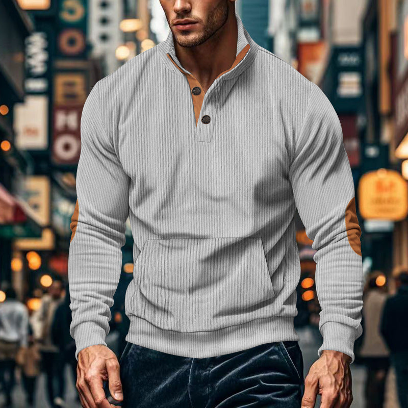 Herren lässiger Pullover mit Stehkragen und Knopfleiste Krohn-e
