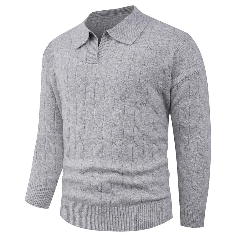 Herren Strickpullover mit modernem Zopfmuster und Polokragen Krohn-e