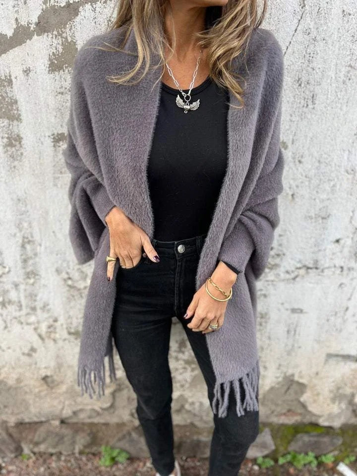 Damen Kuscheliger Strickponcho mit Fransen Krohn-e