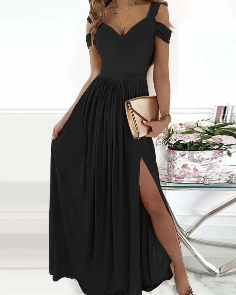 Damen Maxikleid mit schulterfreiem Design und raffiniertem Schlitz Krohn-e