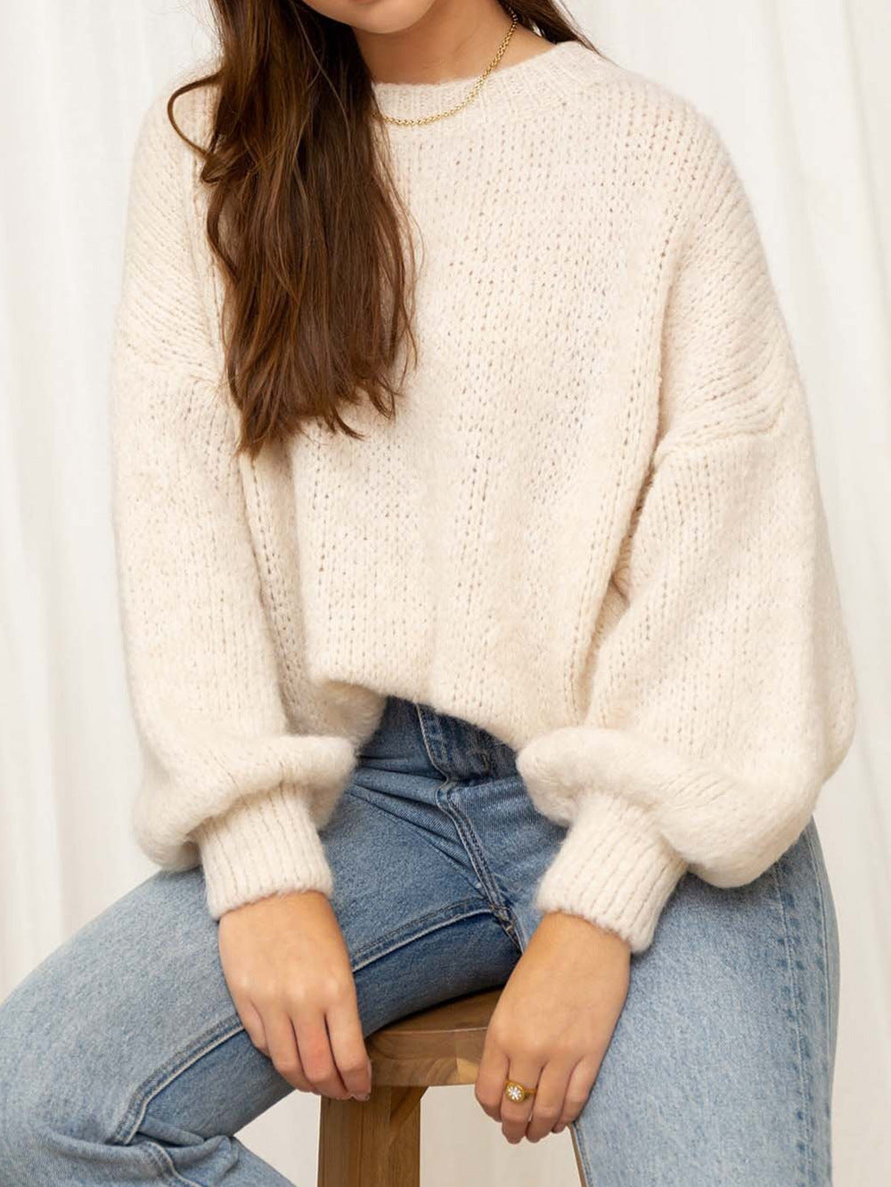 Damen gemütlicher Oversize-Pullover mit voluminösen Ärmeln und weichtexturiertem Strick Krohn-e