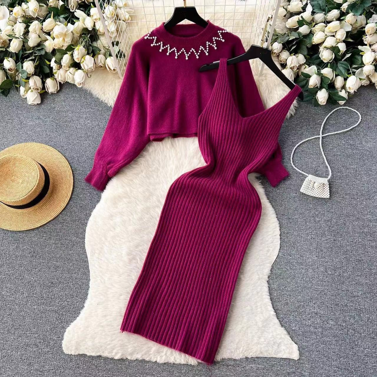 Damen Elegantes Strickkleid mit raffinierter Ribstruktur und stylischem Crop-Pullover Krohn-e