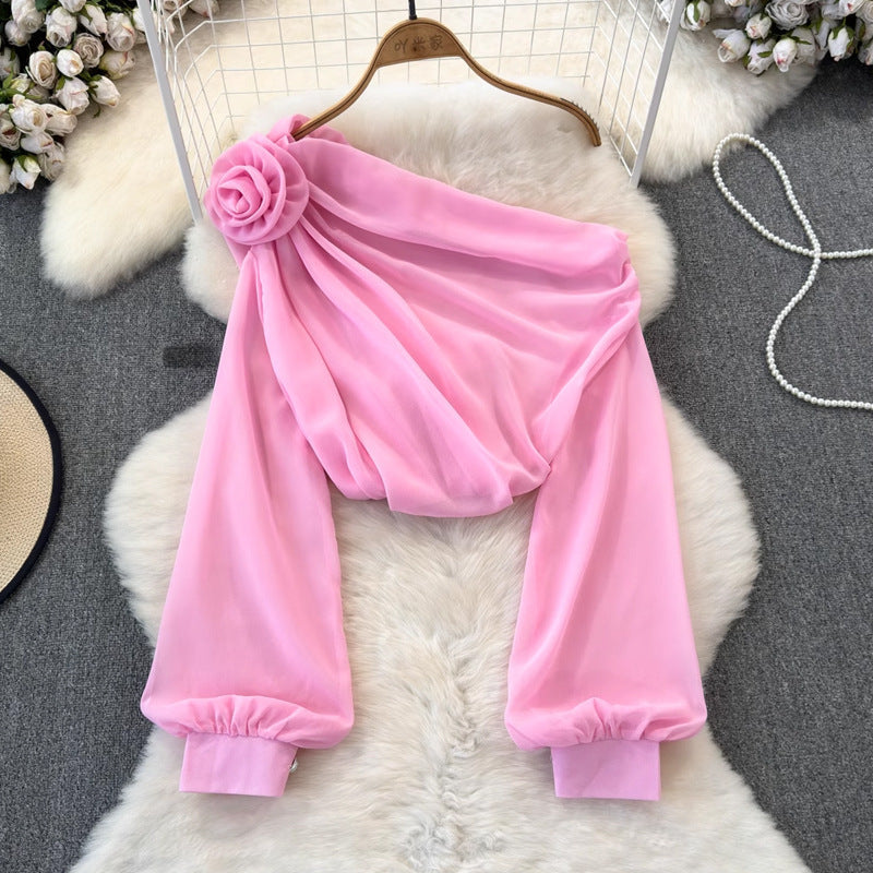 Asymmetrisches Top von Fudus, halbtransparent, einseitig geschulterter Schnitt