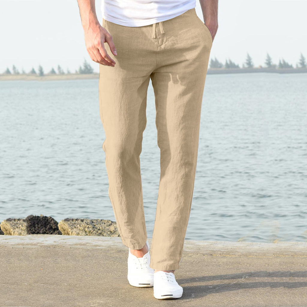 Herren lässige Leinenhose mit elastischem Bund und seitlichen Taschen Krohn-e