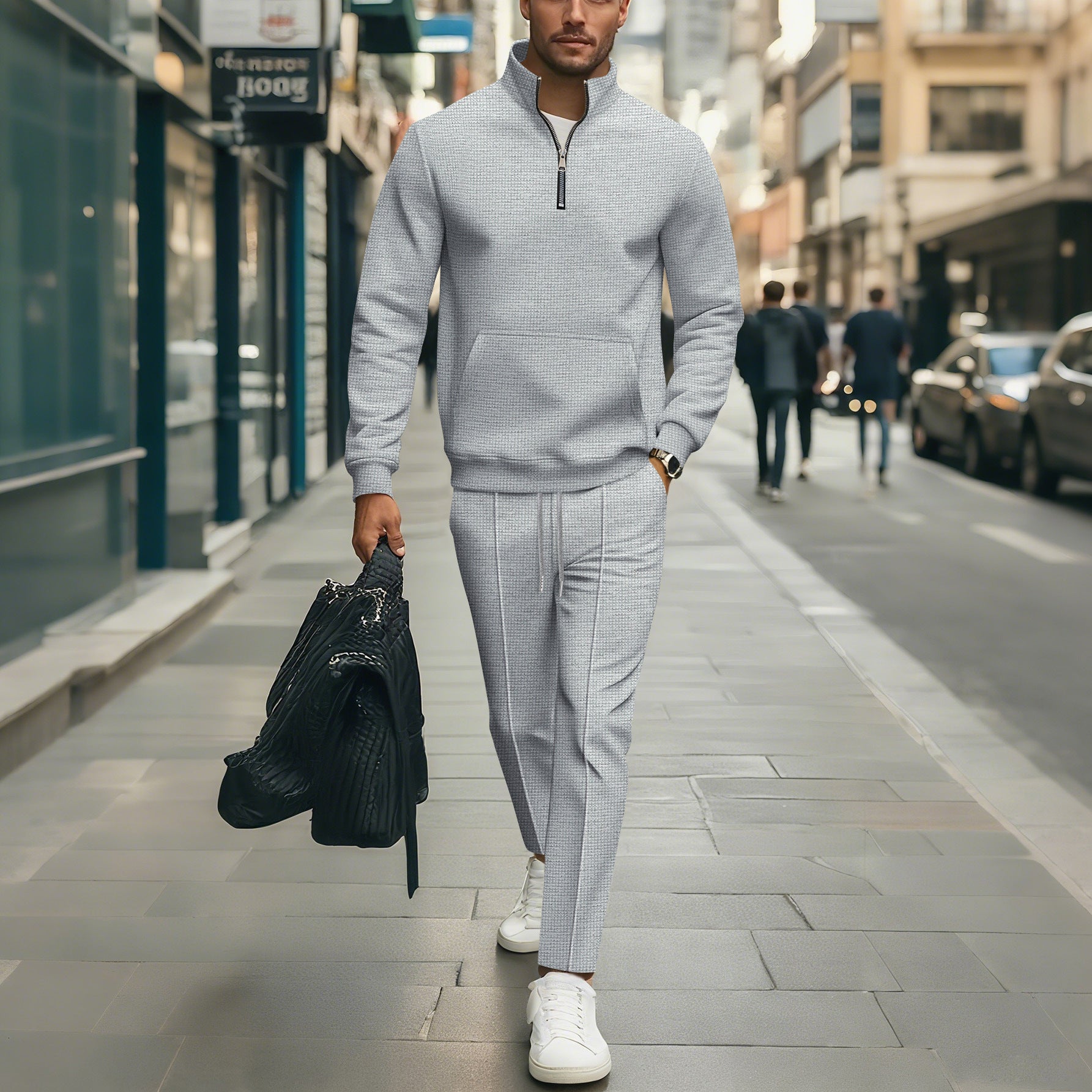 Herren Freizeit Sweater-Set mit modernem Reißverschluss und elastischem Bund Krohn-e