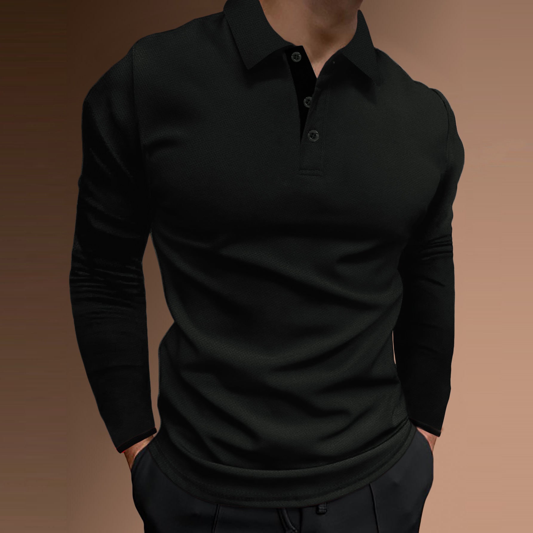 Herren elegantes Langarm-Polohemd mit strukturiertem Gewebe Krohn-e