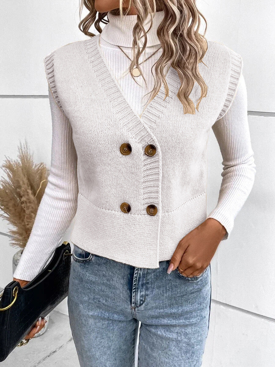 Damen Strickweste mit doppelter Knopfleiste und stylischem V-Ausschnitt Krohn-e