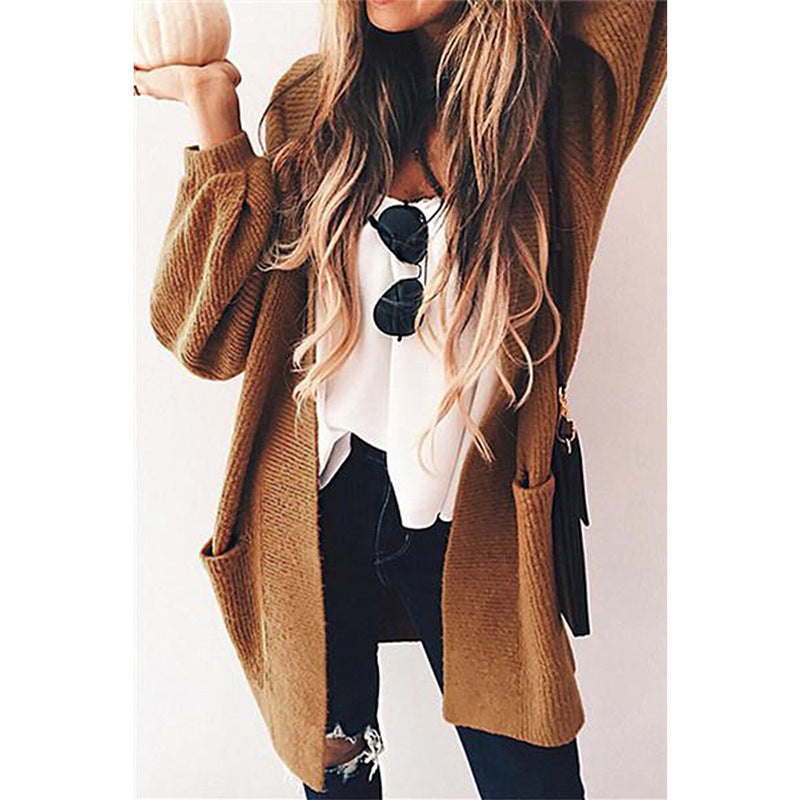 Damen lässige Strickjacke mit offenen Taschen und U-Förmigem Schnitt Krohn-e