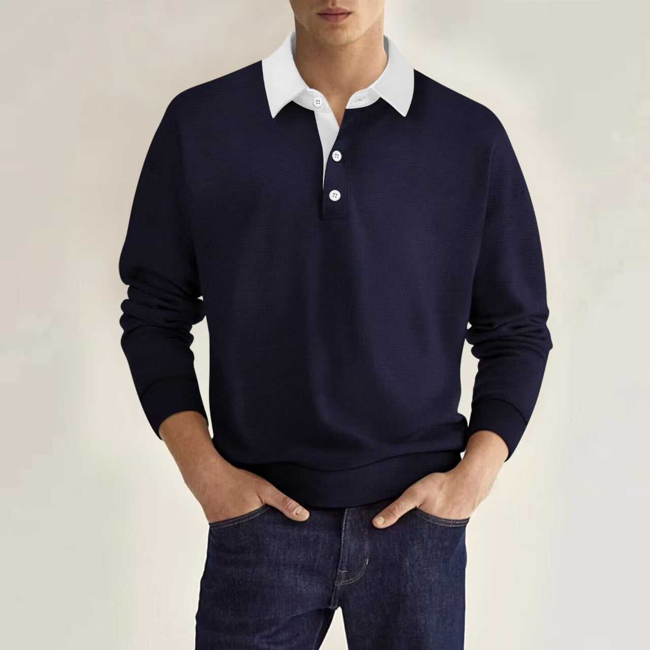 Herren eleganter Polopullover mit Knopfleiste und Kontrastkragen Krohn-e