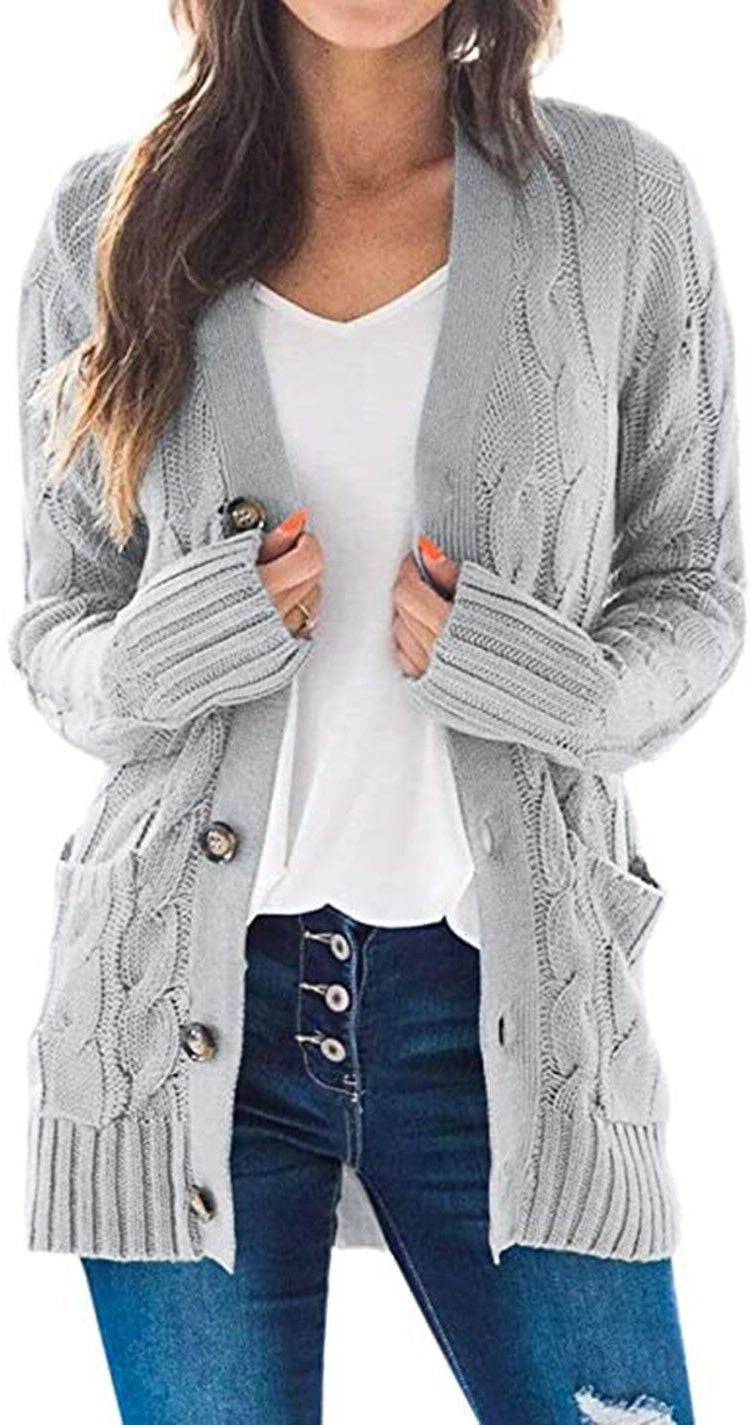 Damen-Strickjacke mit Knöpfen, mittellang