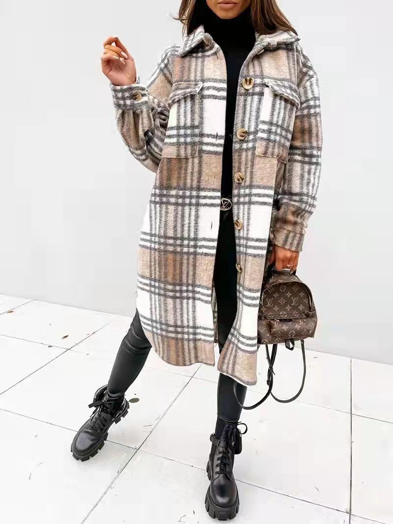 Damen Karierter Oversized-Hemd-Mantel mit praktischen Taschen Krohn-e