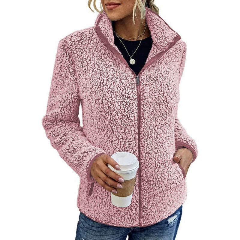 Damen flauschige Fleecejacke mit hohem Kragen und seitlichen Taschen Krohn-e