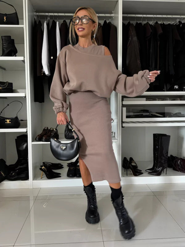 Damen modisches Sweatshirt und Midi-Rock Set Krohn-e