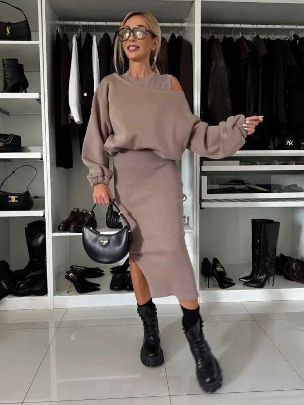 Damen modisches Sweatshirt und Midi-Rock Set Krohn-e