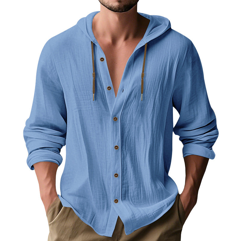 Herren lässiges Kapuzenshirt aus atmungsaktiver Baumwolle mit Knopfleiste und verstellbarem Kordelzug Krohn-e