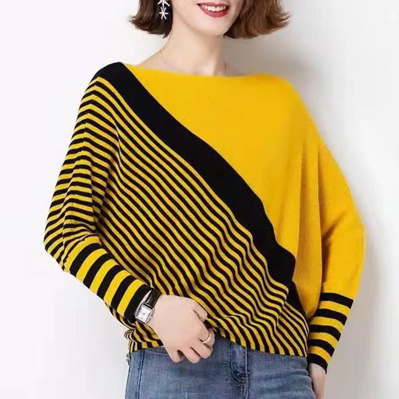 Damen modischer Strickpullover mit asymmetrischem Schnitt und grafischem Streifenmuster Krohn-e